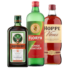 Jägermeister fles à 700 ml
of Floryn jonge jenever
of Hoppe vieux
fles à 1000 ml